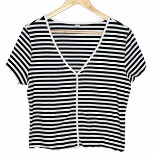 Old Navy Ribbed Button Up Knit Top Womens XL Nautical Preppy Fisherman Cropped